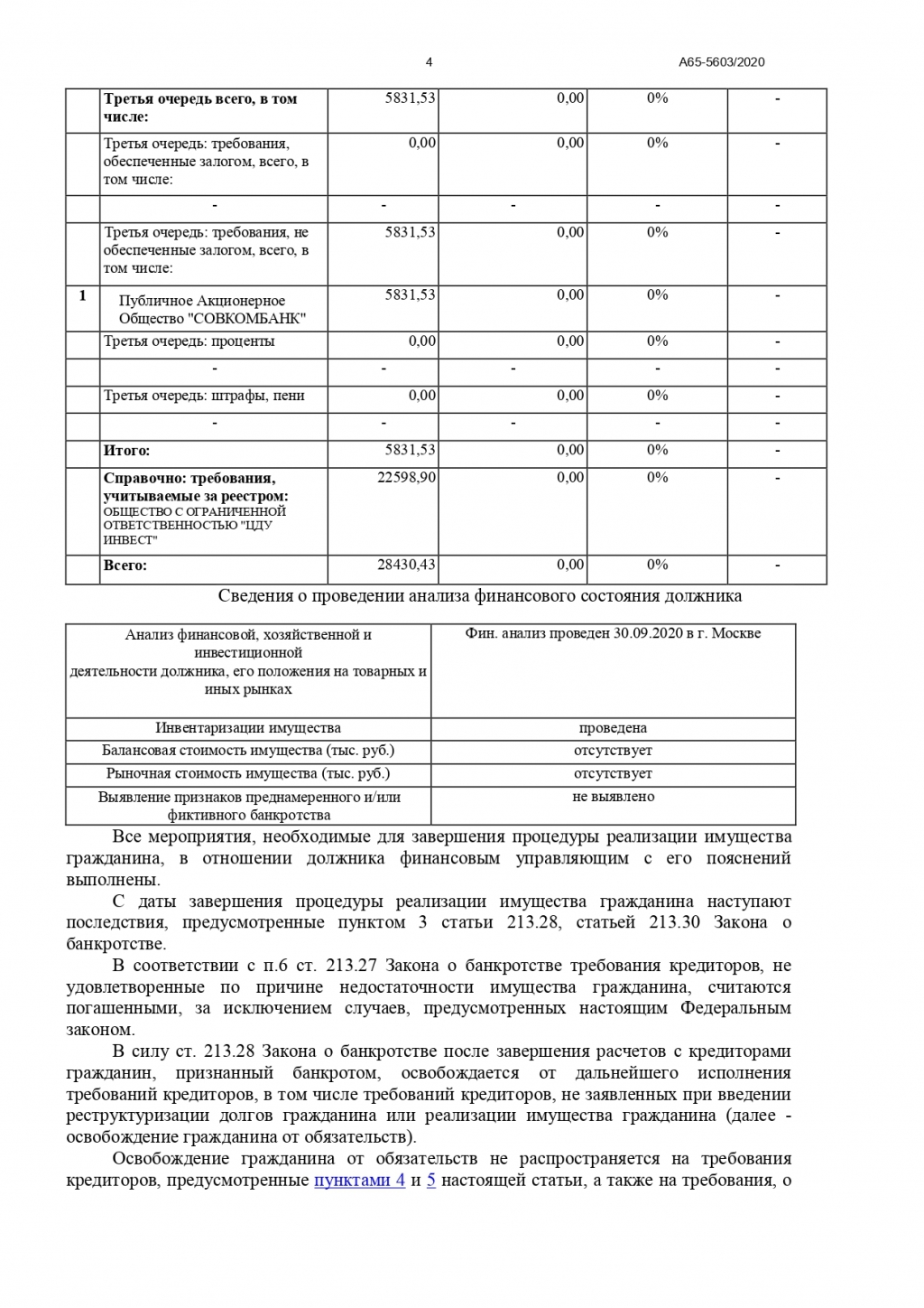 2ЛЕКС Банкротство ИП и физических лиц - дело № А65-5603/20 закрыли и задолженность списали